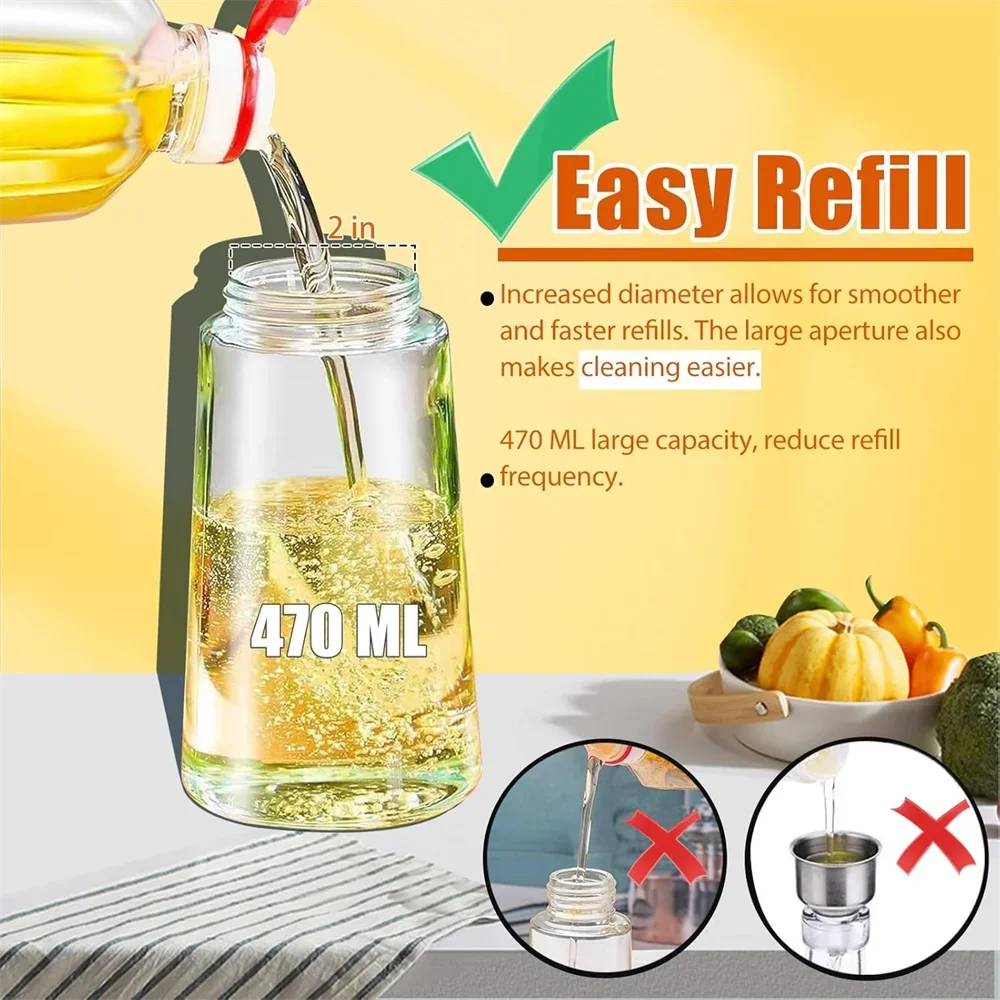 2-in-1 Olive Oil Sprayer & Dispenser - 470ml Glass Bottle