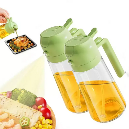 2-in-1 Olive Oil Sprayer & Dispenser - 470ml Glass Bottle