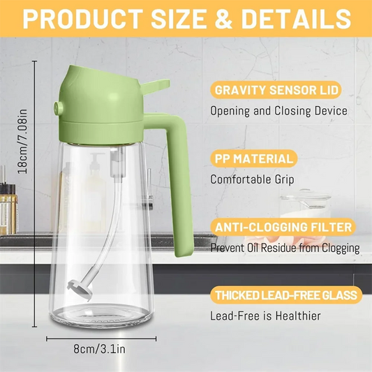 2-in-1 Olive Oil Sprayer & Dispenser - 470ml Glass Bottle