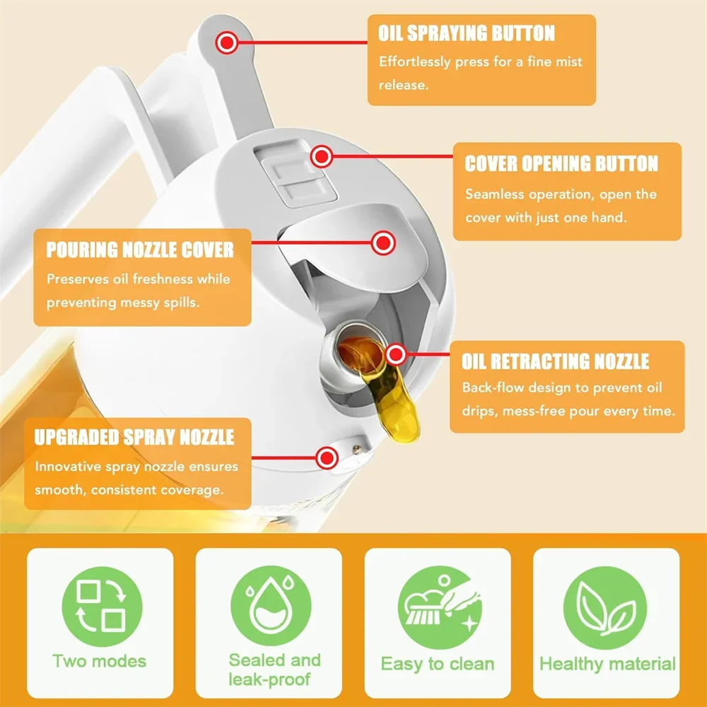 2-in-1 Olive Oil Sprayer & Dispenser - 470ml Glass Bottle