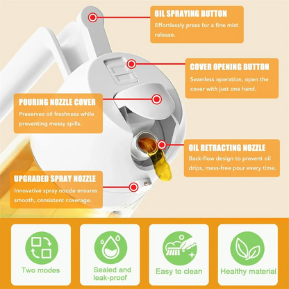 2-in-1 Olive Oil Sprayer & Dispenser - 470ml Glass Bottle